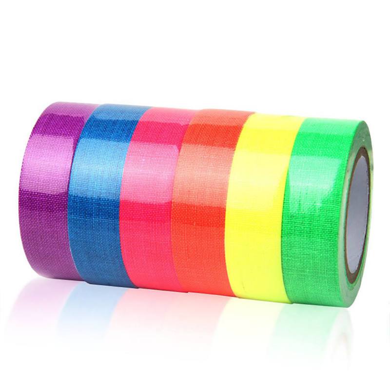 Home Decro Tape UV Black light Reactive Fluorescent Cloth Tape Glow in The Dark Neon Gaffer Tape: 12M-6Pcs