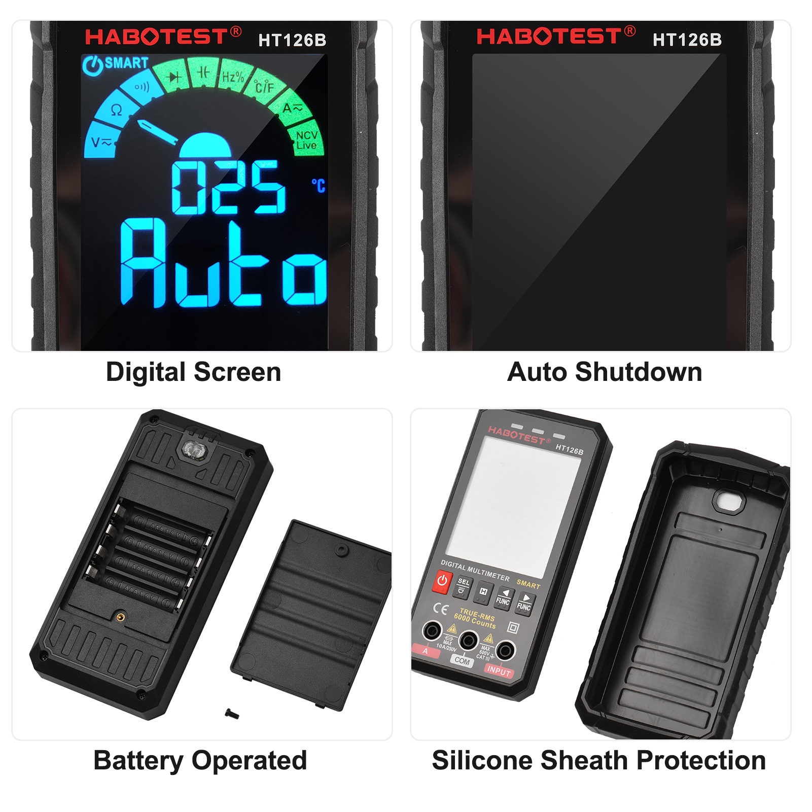 HABOTEST – multimètre numérique intelligent HT126B, écran couleur VA, testeur électrique, voltmètre ammètre, 6000 comptes, True RMS, Auto-plage
