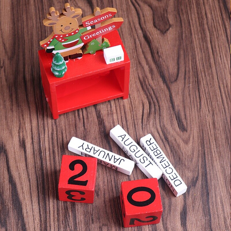 Wooden Christmas Advent Countdown Calendar With Painted Blocks Home Ornament Decor Santa Claus Snowman Reindeer Pattern