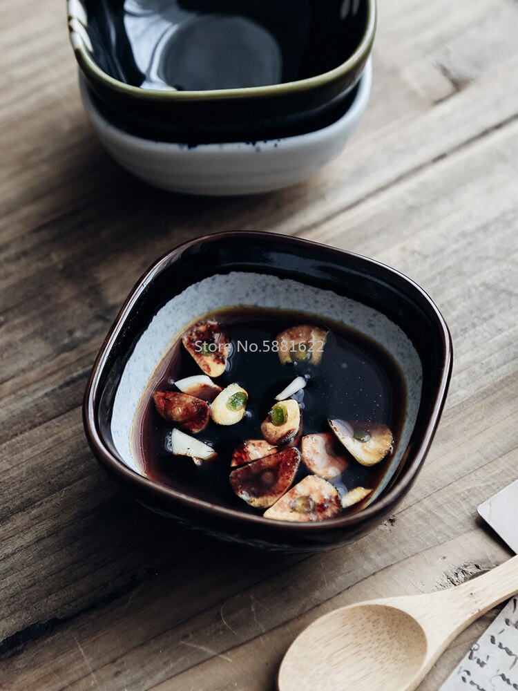 Japansk restaurang servis handmålad keramik sojaskål skål fyrkantig liten sås skål skål