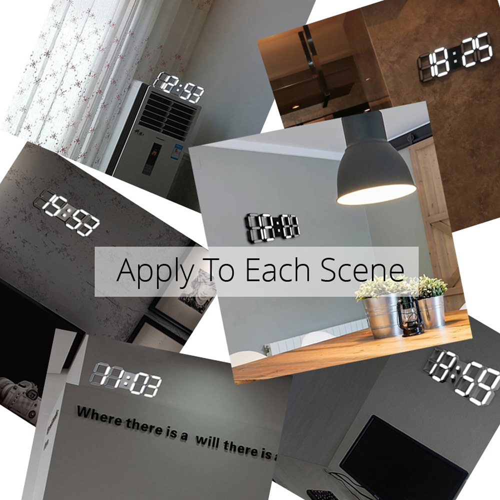 3D LED Wall Clock Modern Digital Alarm Clocks Date Temperature Display Table Desk Night Light Wall Clock for Home Kitchen Office