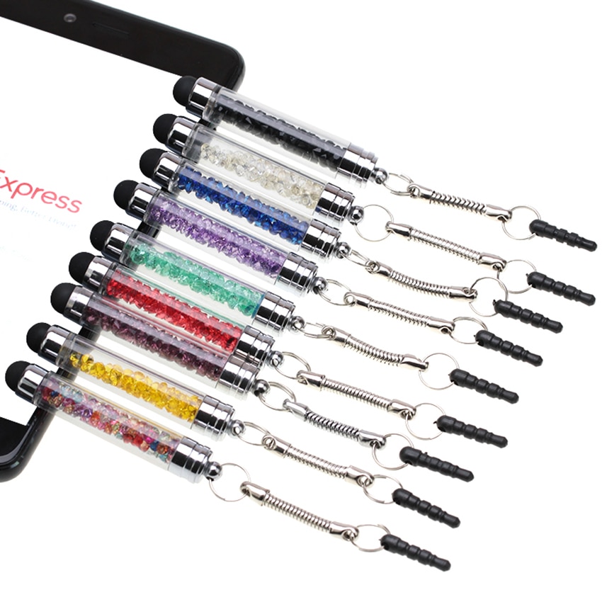 10x Colorful Crystal Stylus Pencil For iPad iPhone 5S 6 6S 7 X + 3.5mm Dust Plug Style Bling Clear Touch Mobile Phone Screen Pen