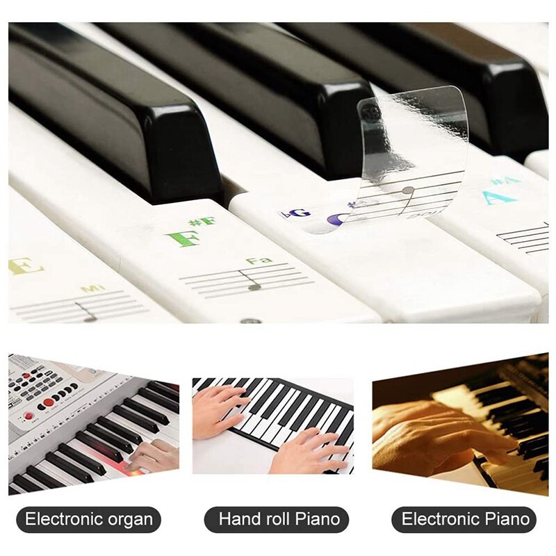 3 Pack Piano Keyboard Stickers for Beginners for 88/61/49/37 Keyboards - Removable and Transparent