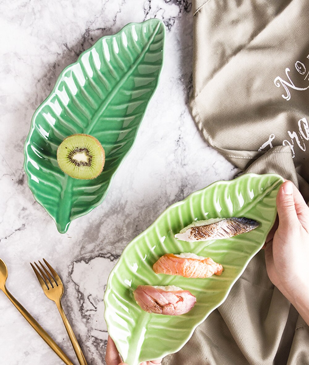 Vaisselle en céramique créative plante tropicale | Plante tropicale vaisselle de table de la maison irrégulière assiette à petit déjeuner plats à bonbons, assiette de service plat à Sauce soja