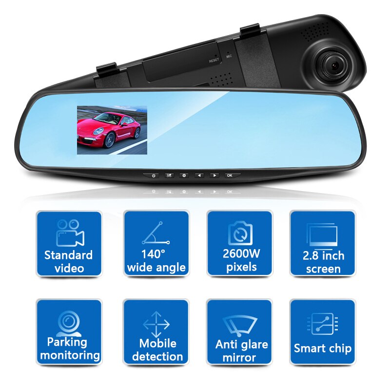 Rétroviseur de voiture | Écran HD 1080P LCD vidéo Vision nocturne DVR, écran d'affichage DVR rétroviseur de conduite, rétroviseur de tableau de bord, caméra