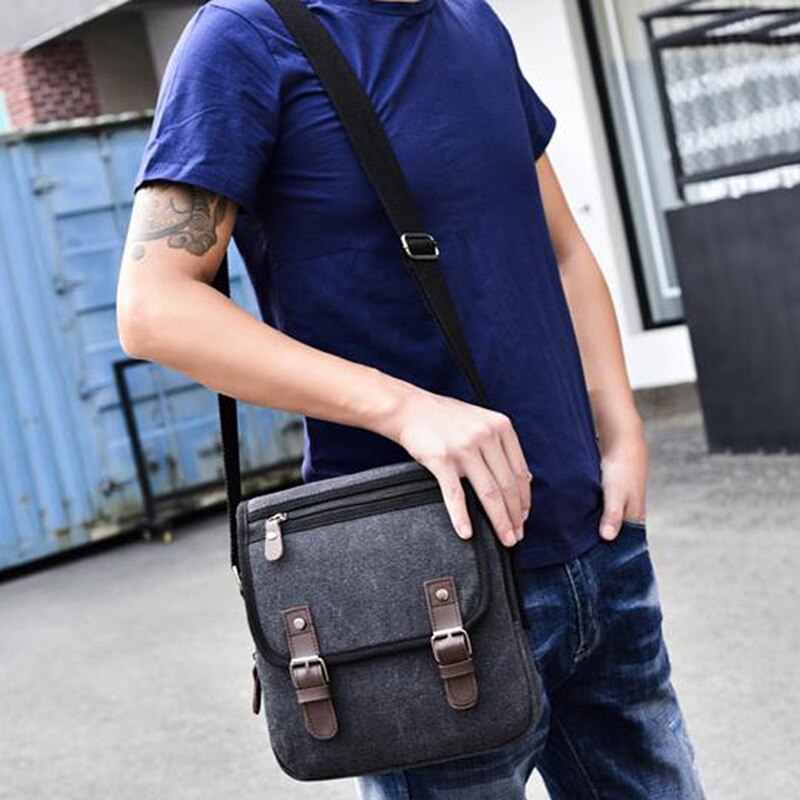 Vintage Mannen Messenger Bags Canvas Schoudertas Mode Man Business Crossbody Tas Effen Mannelijke Reizen Handtas: black