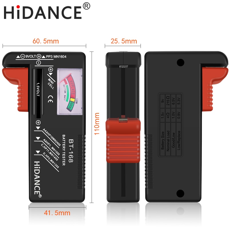 HiDANCE battery tester capacity aa aaa 1.5v 9v power supply check meter dc electronic load resistor discharger indicator test