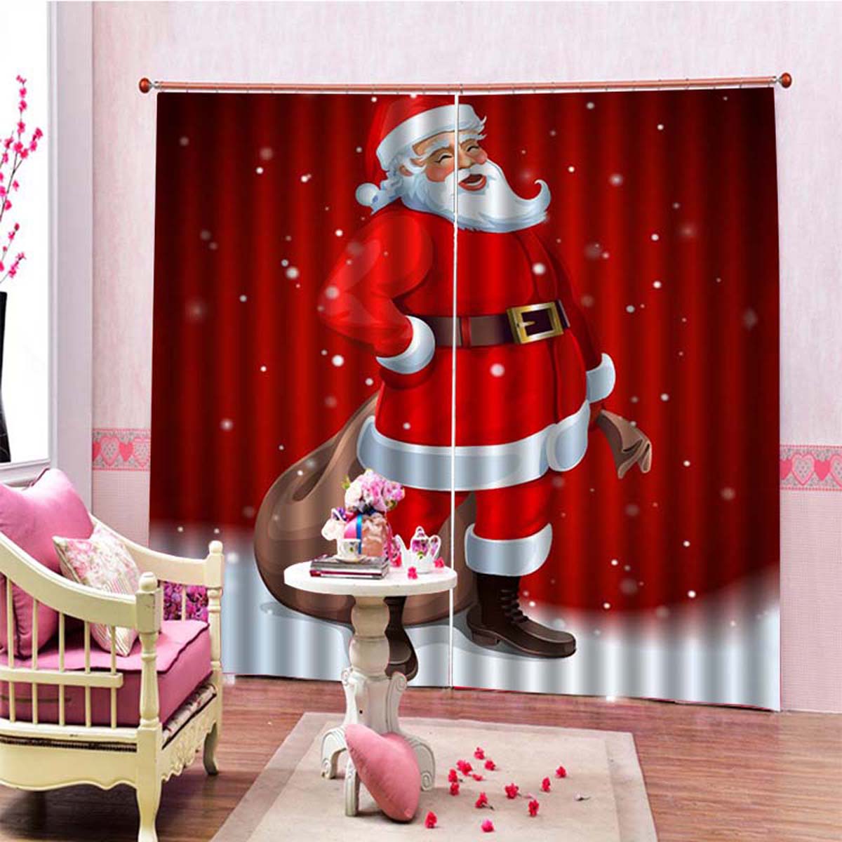 Cortina navideña de 85x200cm para ventana y sala de estar, cortinas de puerta de Papá Noel, cortina, decoración colgante para el hogar