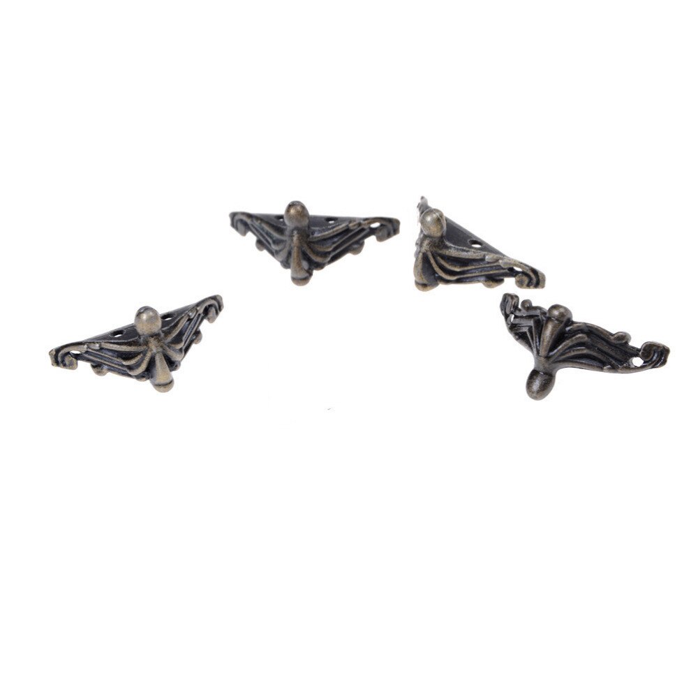 Caja de madera de bronce para muebles, 4 Uds., Protector de esquina de patas, triángulo, rota tallada, soporte decorativo