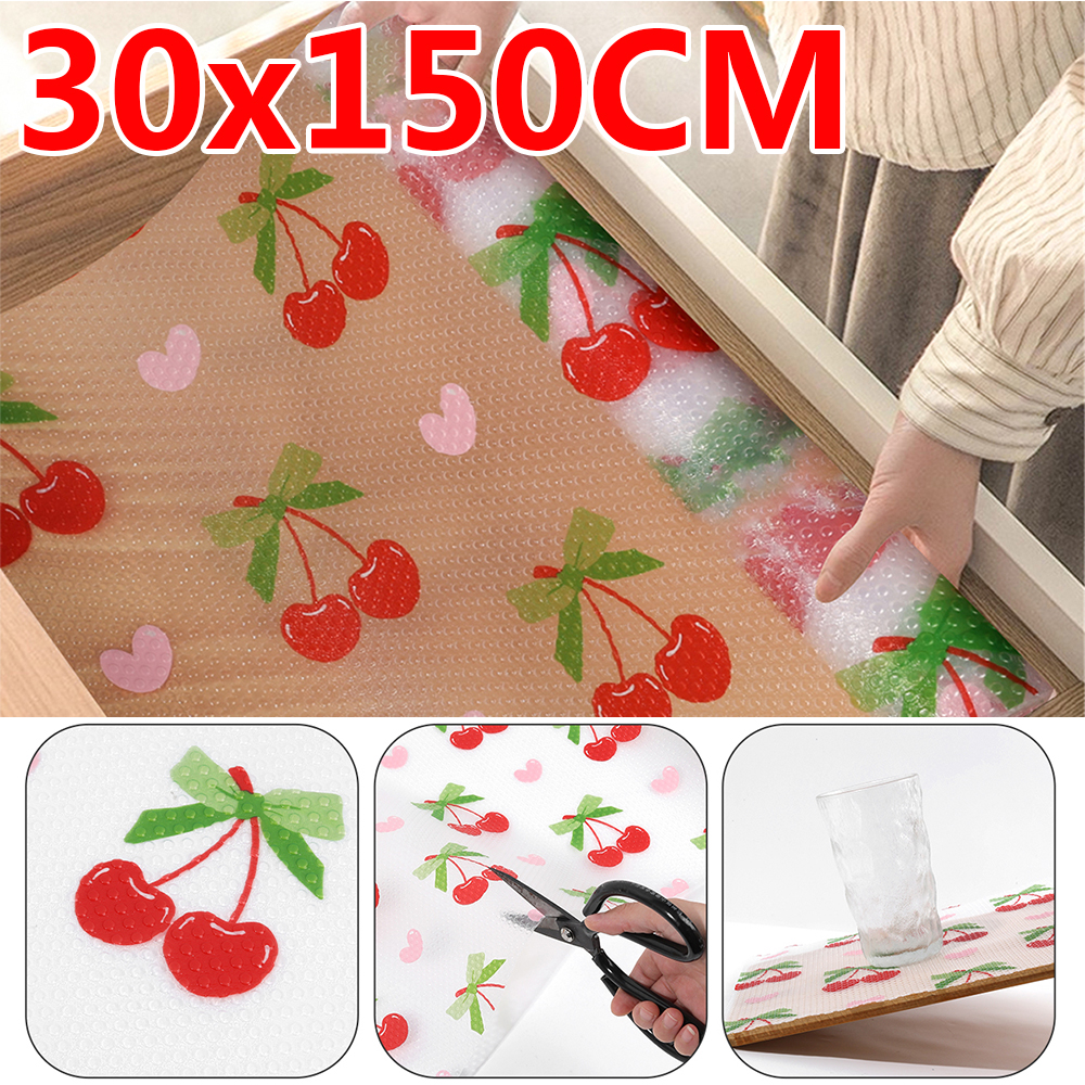 Doublures de tiroir cerise 30x150CM, doublures imperméables et antidérapantes EVA, napperons lavables et anti-poussière, tapis d'armoire de cuisine