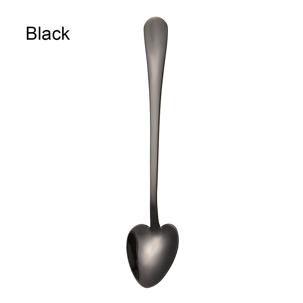 Multicolor Heart Shape Stainless Steel Spoon Small Dessert Tea Coffee Sugar Honey Ice Cream Scoop Kitchen Tableware Flatware: black