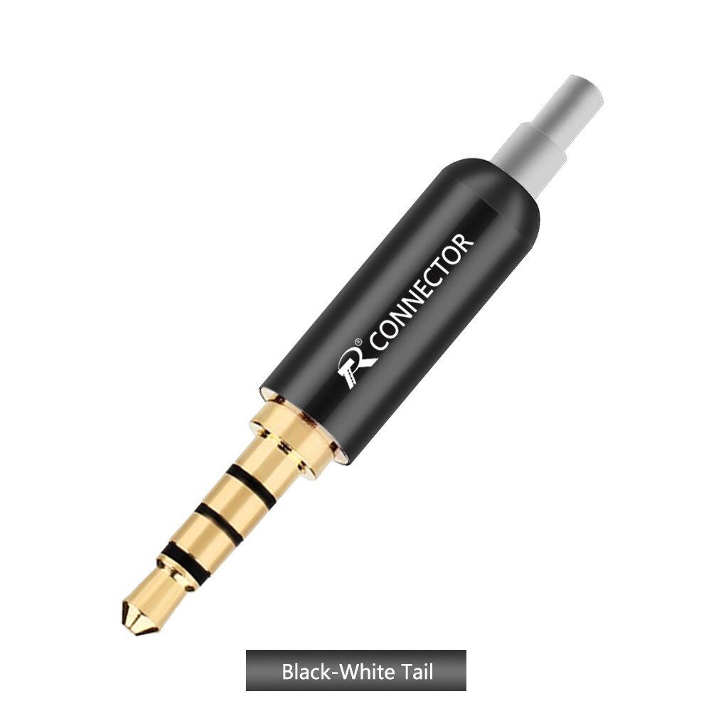 10pcs/lot Aluminum Tube 3.5mm 4 Poles Stereo Connector with Tails Gold Plated Male Plug Audio Jack 3.5mm R Connector: Black-White Tail