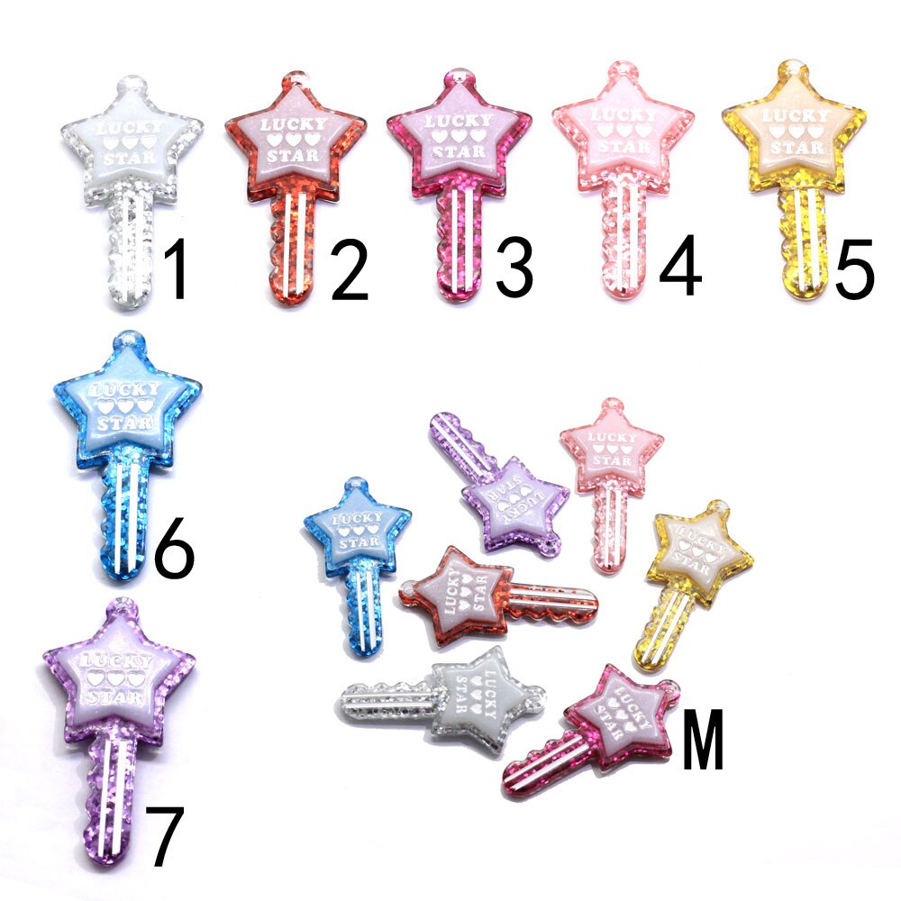 Cuentas de resina en forma de llave para llaveros de joyería, abalorios colgantes para funda de teléfono, Estrella Brillante, , 20/50 unidades