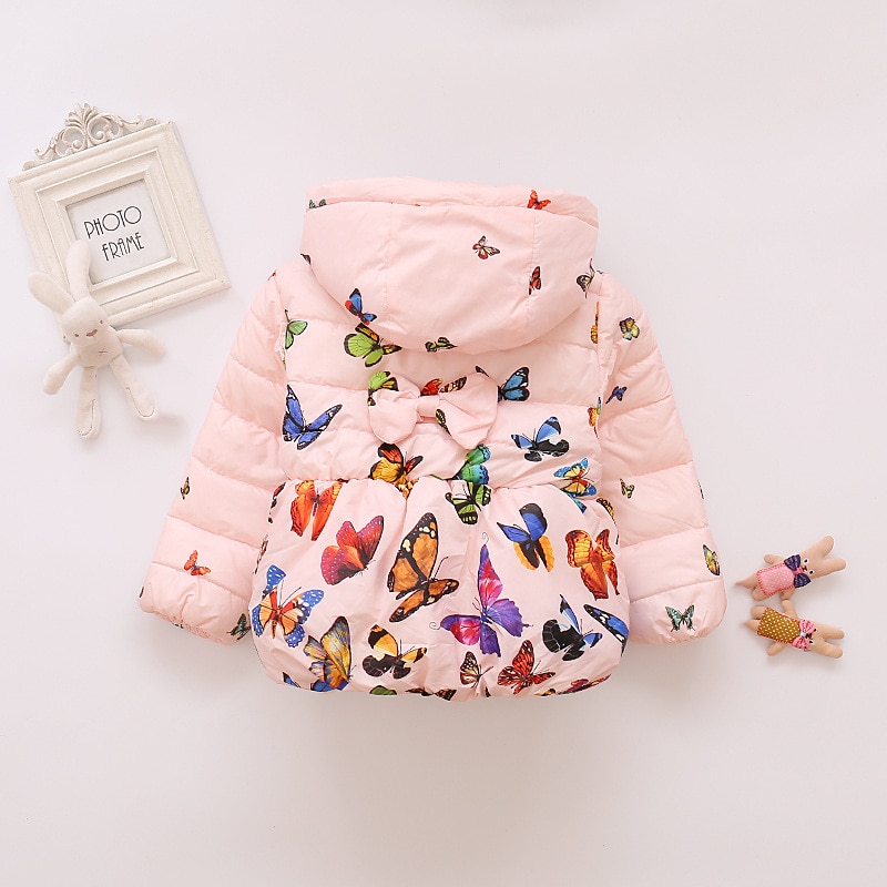 Babymeisjesjas herfst winter vlinderprintjas voor meisjesjas kinderen warme capuchon bovenkleding kinderen peuterkleding