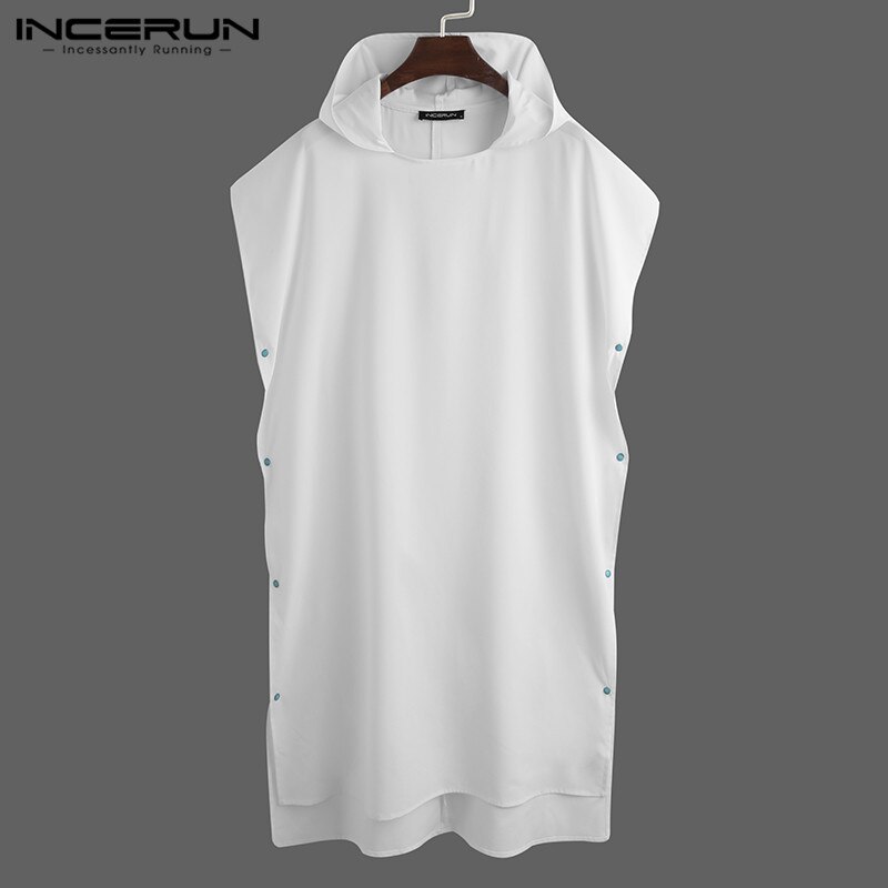 Leisure Men Hooded Bathrobes Short Sleeve Quick Dry Beach Robes Solid Color Buttons Nightgown Mens Loose Homewear INCERUN S-5XL