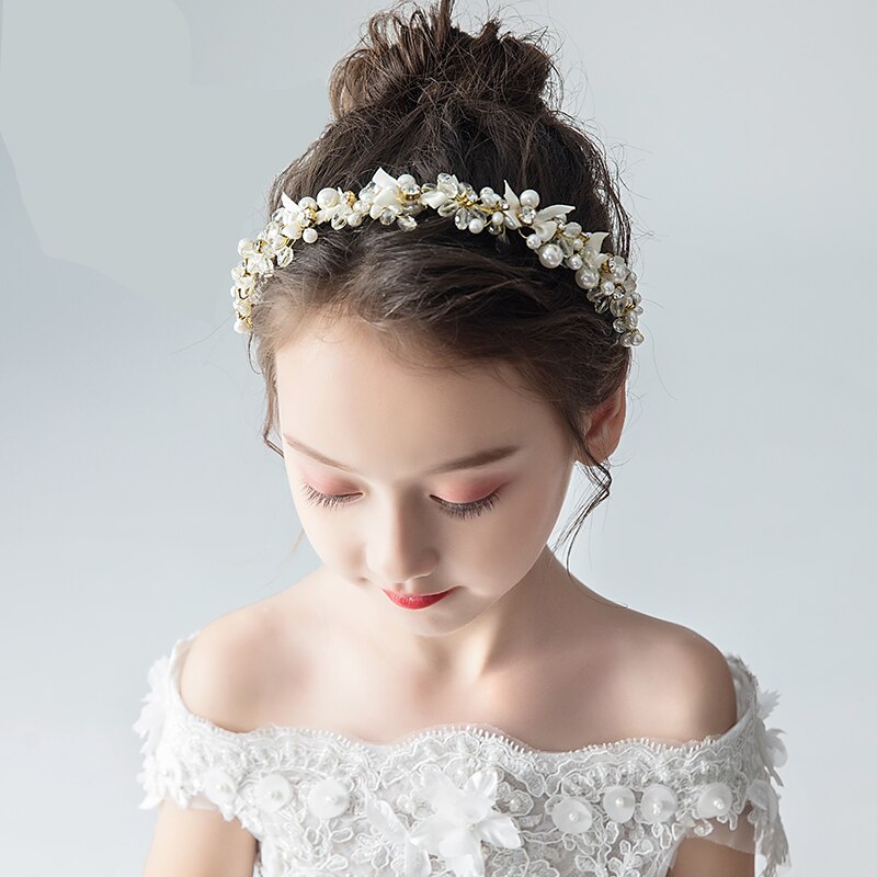 Children's headdress head flower headband Princess Pearl Wreath girl hair accessories Korean ladies wild headband performance je: Default Title
