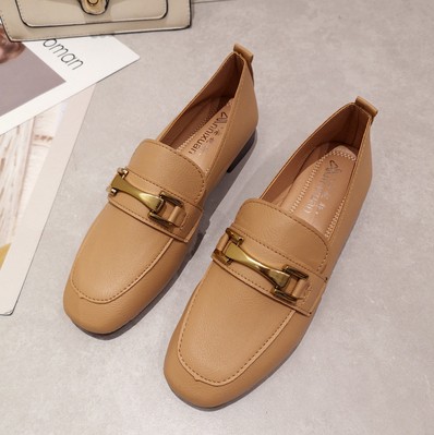 vrouwen platte schoenen herfst instappers dames platte schoenen pu leer zachte bodem vrouwelijke schoenen: Bruin / 38