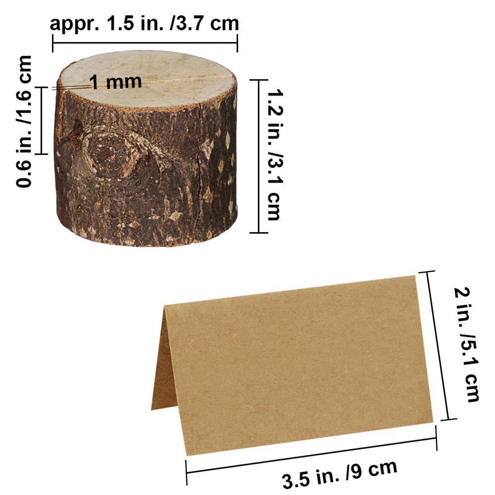 20sets Memo Stand Natural Wooden Bark Wood Pile Nontoxic Simple Photo Holders Decor Clamp Memo Stand With 20 Paper Cards