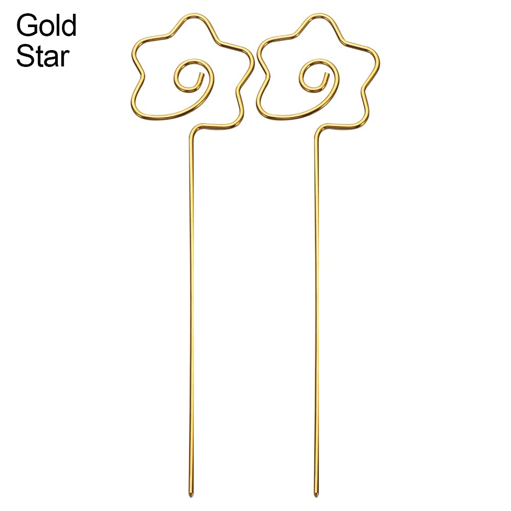2PCS Heart/Round/Stars Reusable Stainless Steel Fruits Toothpicks Metal Cocktail Picks Skewers Garnish Picks Table Decor: gold 3