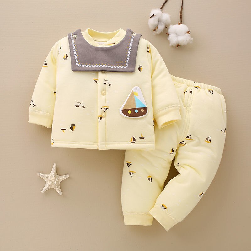 0-12M Unisex Pasgeboren Baby Kleding Katoen Kids Meisjes Dikke Warme Soild Bodysuits Lange Mouwen Leuke Kleding Baby meisje Pyjama Set: yellow / 9m