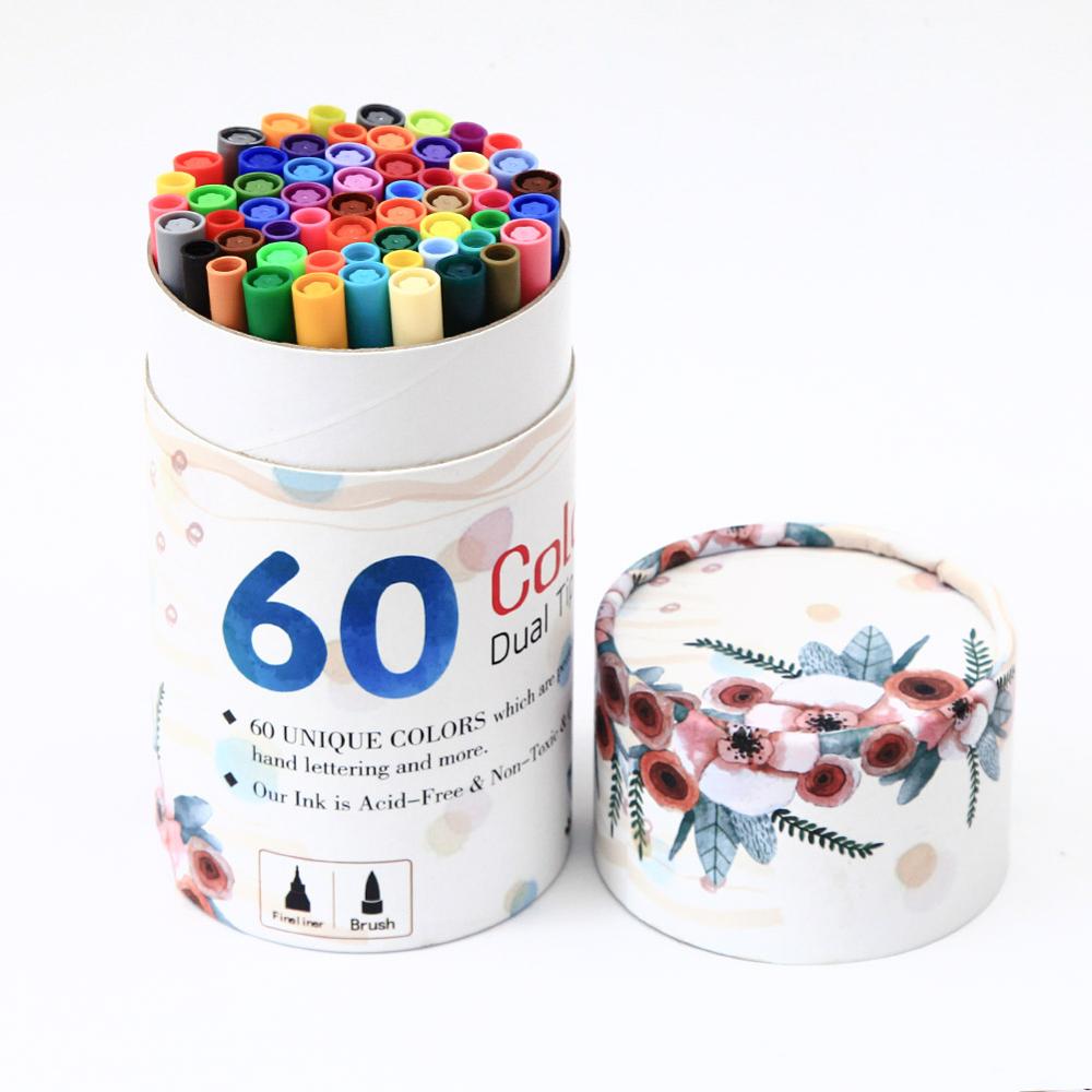 Podwójny pędzel długopisy Art markery ZSCM 72 kolory artysta cienka końcówka pędzla kolorowanki do pisanki kolorowanki dla dorosłych: 60 Colors WhiteA