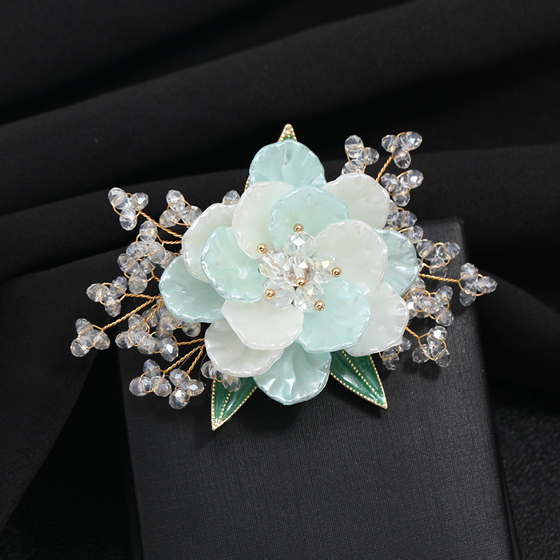 SKEDS 2022 exquisito lujo mujeres Rhinestone flor broche insignias perla cristal planta broches Retro Pin para dama: Color dorado
