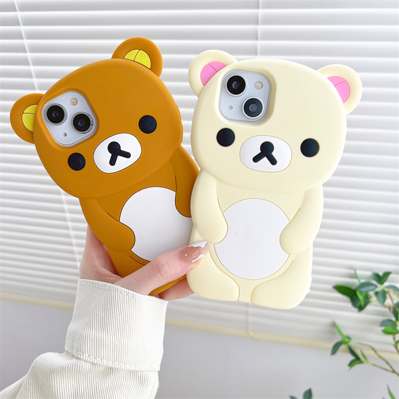 Coque de téléphone ours Rilakkuma, dessin animé 3D mignon, en Silicone souple, pour iPhone 16 promax 15 14 13 12 11 Pro Max Xs XR 6 7 8 Plus SE