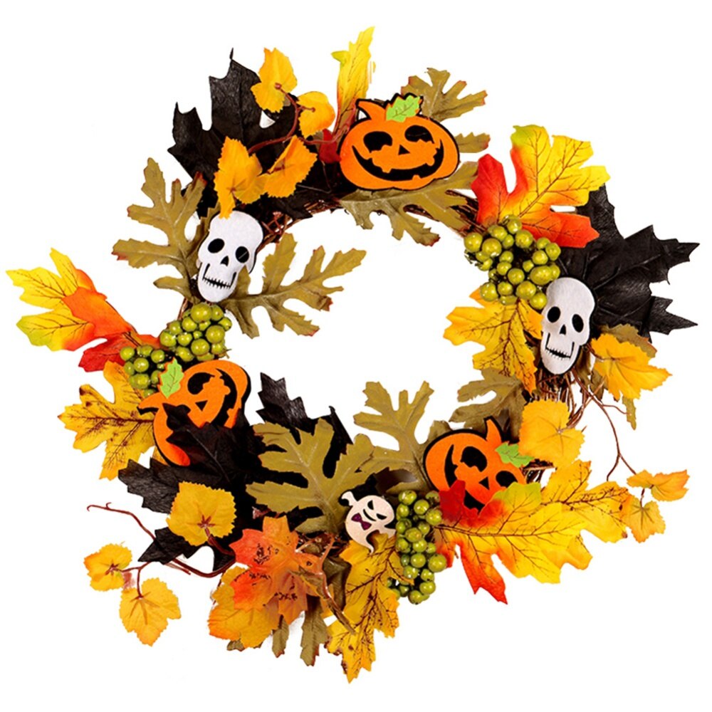 Halloween Krans Met Verlichting Venster Deur Opknoping Pompoen Voordeur Krans Home Decor Herfst Decoratie Rotan Aankomst: A