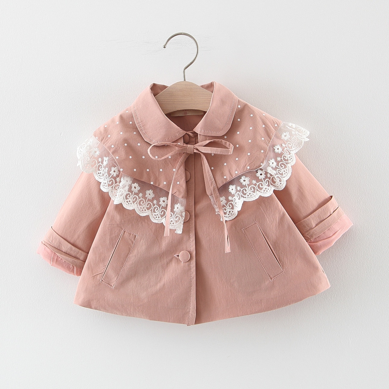 Herfst lente meisjes jassen peuter mode katoen kant lange mouw windjack voor baby meisje leuke pasgeboren baby outfits2Y