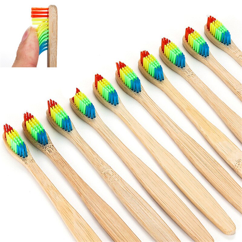 Rainbow 1 PC Natureza Punho De Madeira Cabeça escova de Dentes de Cerdas Macias Escova De Bambu Colorido Para Oral Care