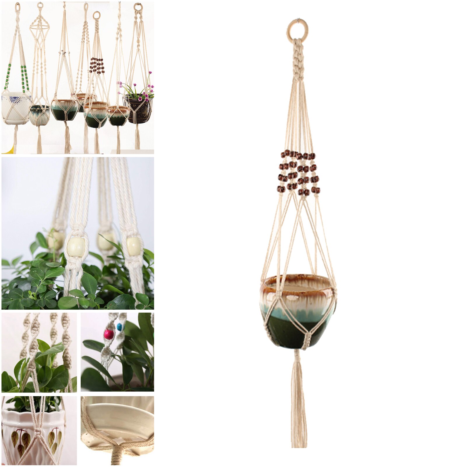Macrame Plant Hanger Cotton Cord Flower Pot Holder 100cm Inddor Decorative: style 4