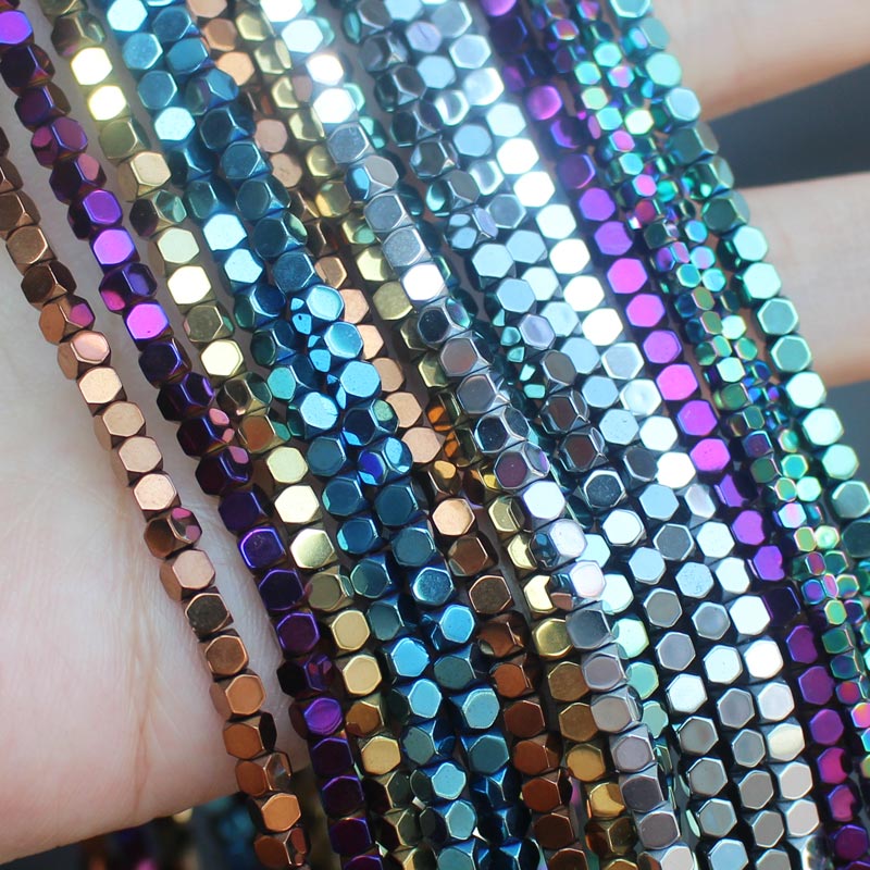 ¡Ematita natural muy brillante! Cuentas de hematita cuadradas facetadas de 15 pulgadas, para hacer joyas, pulseras y collares DIY
