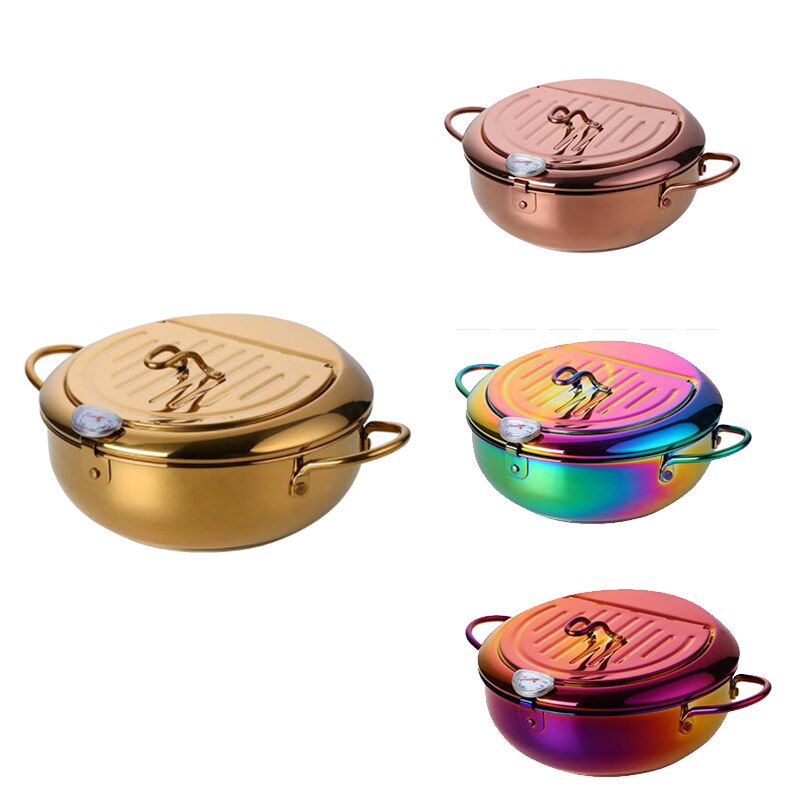 Frituren Pot Met Een Thermometer En Een Deksel 304 Roestvrij Staal Keuken Tempura Friteuse Pan Keuken Gereedschap