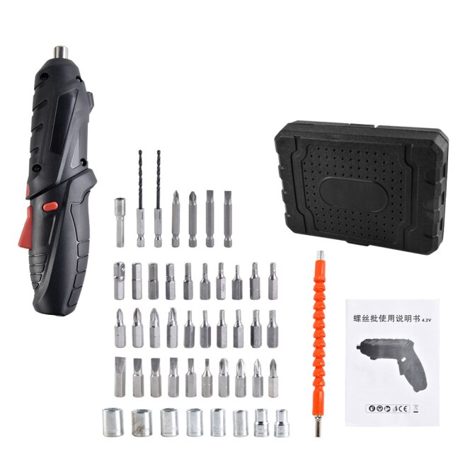 Electric Screwdriver Set with Light Cordless/Storage Box Multi-function Power Drill USB Rechargeable Power Tools with Bits: Default Title