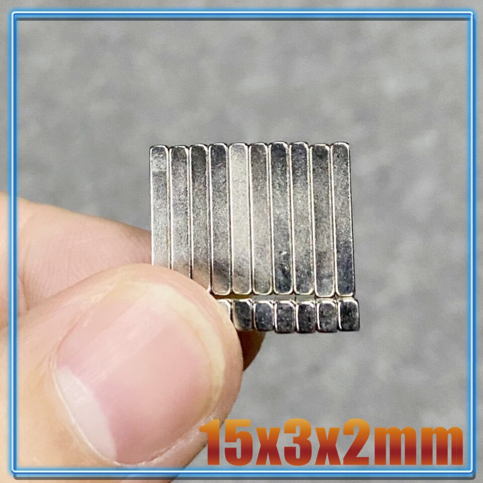 Imán de neodimio de 15x3x2, bloque de imanes N35 NdFeB de 15x3x2, 20 a 500 unidades