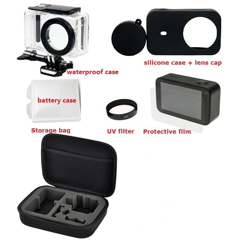 Kit Bag for Xiaomi Mijia 4K Mini Camera Waterproof Housing Battery Case Frame Cover Silicone Shell Lens Cap UV Filter Glass Film