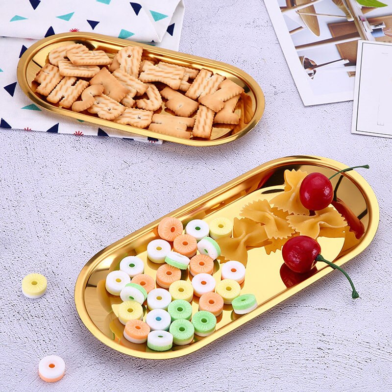 Customization Stainless Steel Storage Tray Rose Gold Colroful Metal Oval Fruit Plate ewelry Display Metal Storage Tray