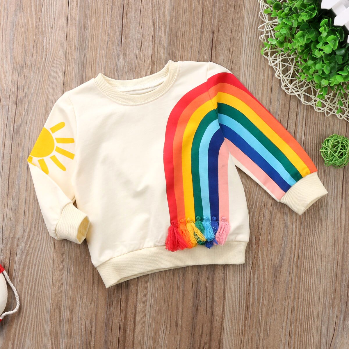 Baby pige barn regnbue t-shirt tøj bluse sweater cardigan småbørn baby pige regnbue kvast efterår vinter toppe