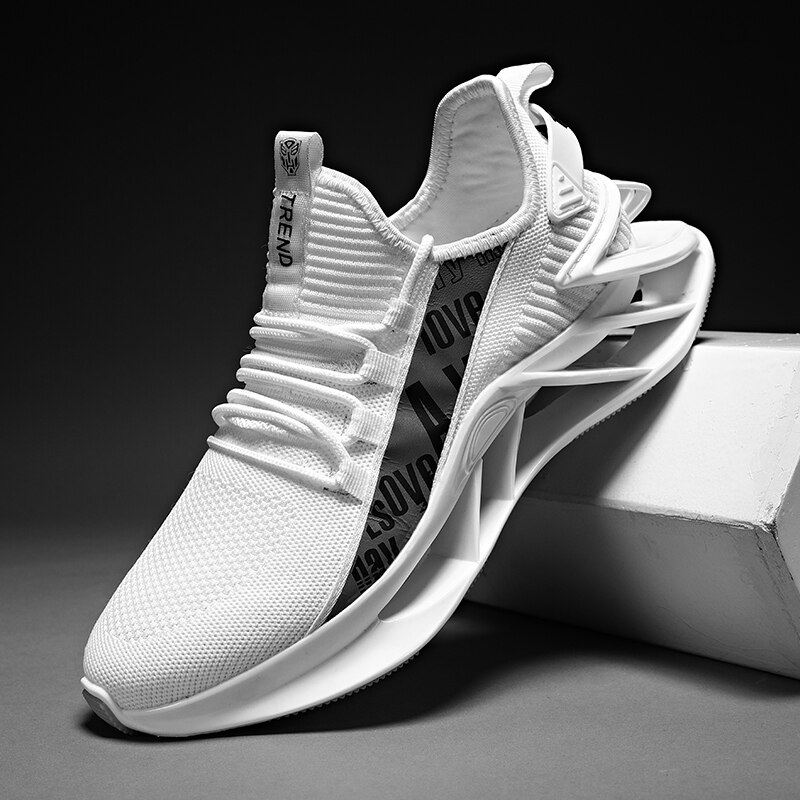 Løbesko til mænd blade stødsikre snøresportssko behagelige jogging sneakers dæmpende sneakers: Hvid / 10