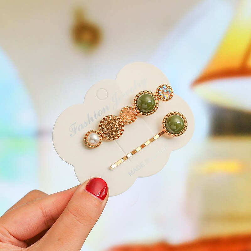 2 Pcs Korea Chic Alloy Metalen Haarspeldjes Parels Haarspelden Geometrische Bloem Barrett Vrouwen Haar Accessoires Goud Kleur Hairgrip: 03