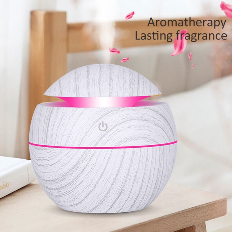 130Ml Mini Electric Air Humidifier Usb Charge Aroma Diffuser Ultrasonic White Wood Grain With 7 Color Led Light For Home