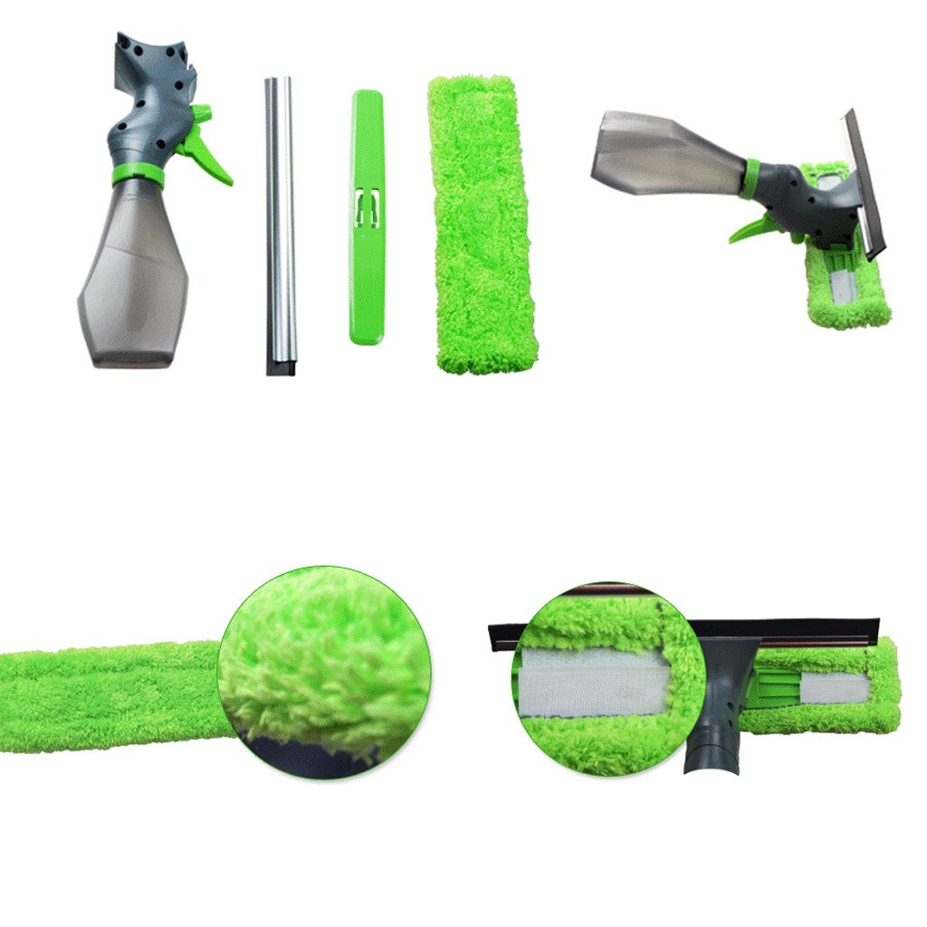3 in 1 Window Cleaner Spray Bottle Wiper Squeegee Microfibre Cloth Pad Kit
