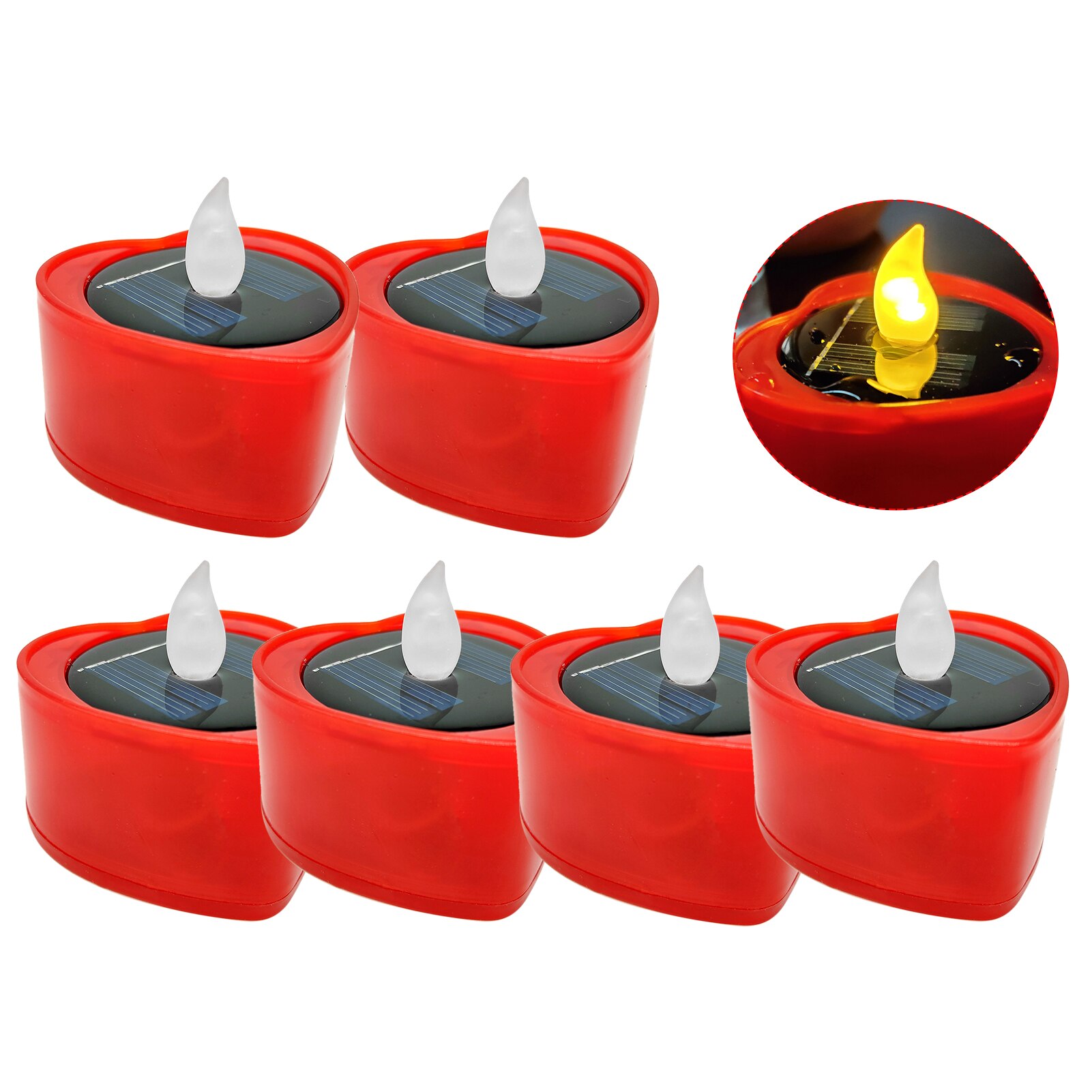 6Pcs Battery Operated Oplaadbare Wedding Party Emergency Hartvormige Solar Thee Lichten Led Kaarsen Home Decor Waterdichte: Red Shell Yellow