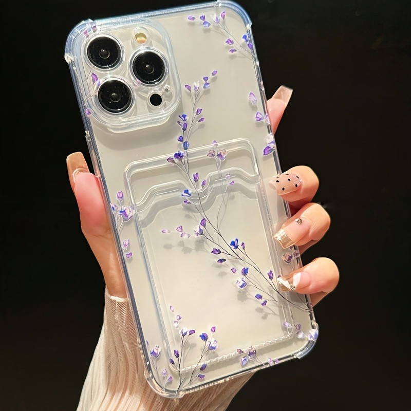 Funda de teléfono con tarjetero transparente para iPhone 15 Pro Max, fundas para iPhone 11 12 13 14 16 XS X XR 7 8 Plus, funda con patrón de flor de ciruelo