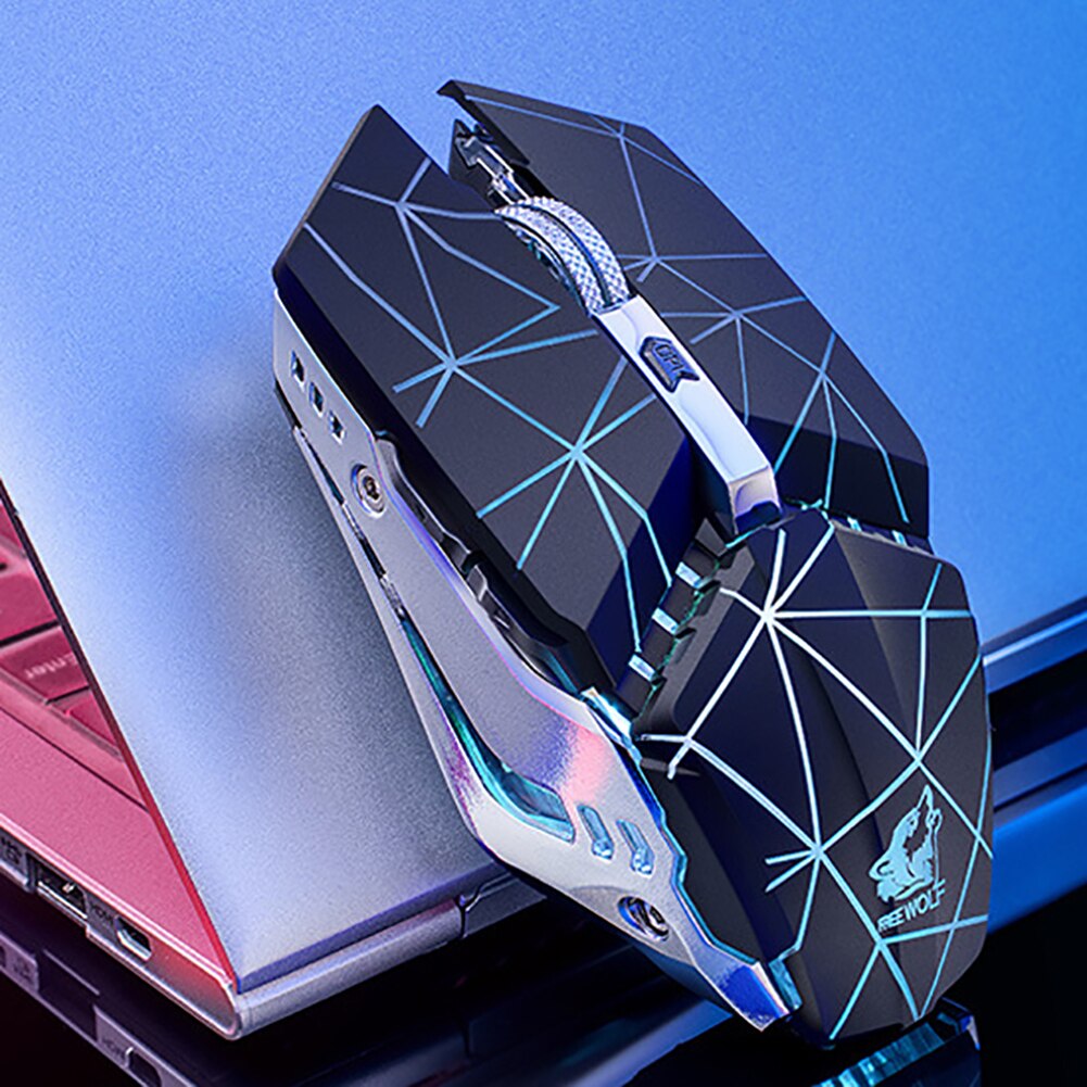 Free Wolf X11 Wireless Rechargeable Game Mouse Silent Illuminated Mechanical 1800Dpi 2.4G USB Wireless 7 Color Mouse