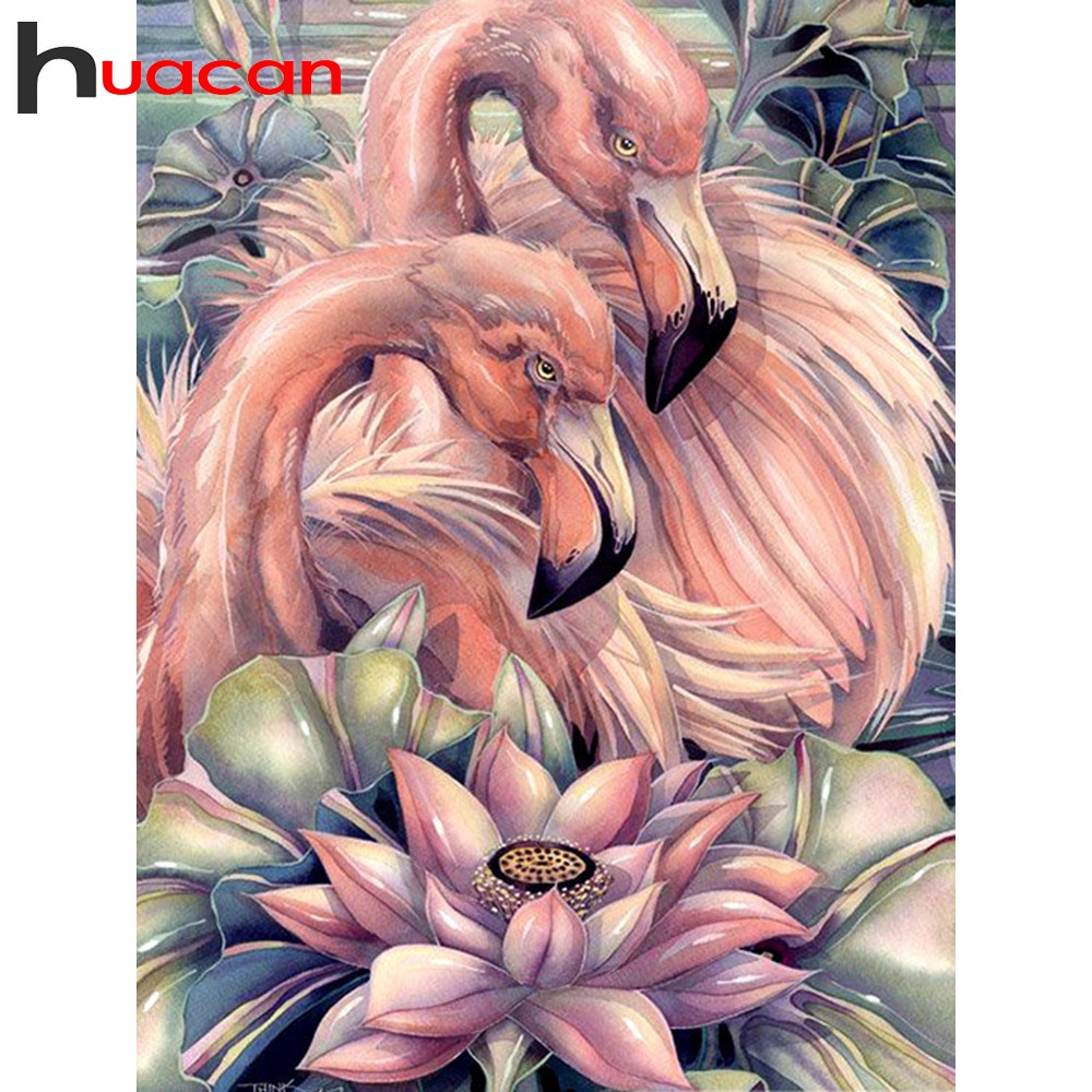 Huacan diy diamant maleri flamingo fuld firkantet diamant mosaik dyr boligindretning diamant broderi tilbehør