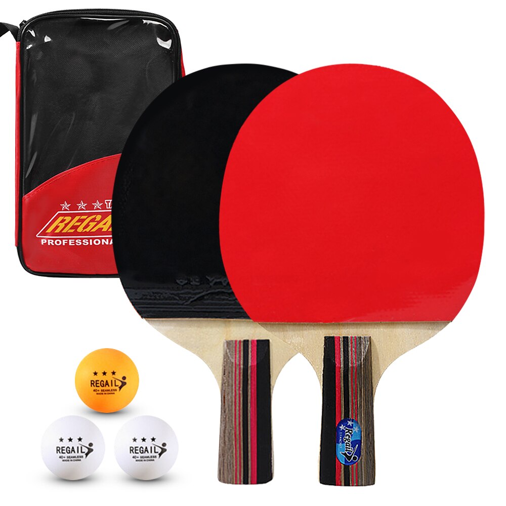 Pingpongbatjes, tafeltennisbatjes, 2 pingpongbats, 3 ballen, lange korte steel, pingpongracket trainingsaccessoires: Korte steel rood
