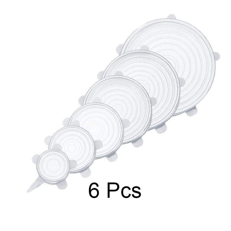 Set de tapas de silicona para mantenimiento fresco, tapas elásticas de silicona para comida, platos y accesorios de cocina, 3, 6, 12 unidades: 6pcs-transparent