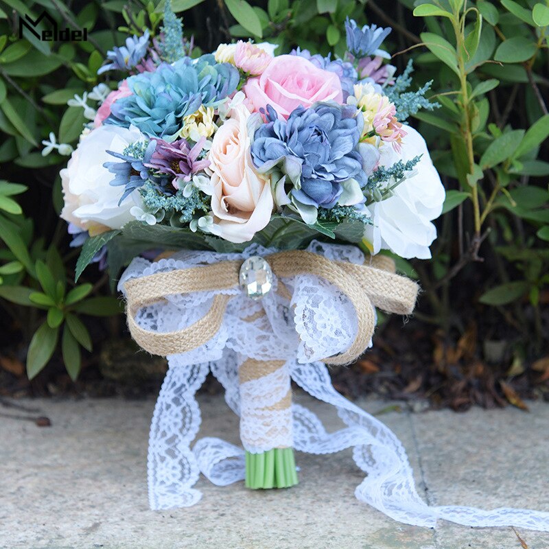 Meldel Wedding Bouquet Flower Pink Purple Blue Bohemian Bouquet Romantic Artificial Flower Silk Rose Dahlia DIY Bridal Bouquets
