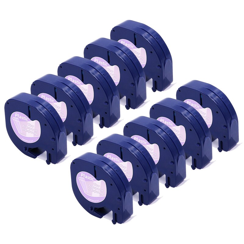 Cintas de etiquetas para Dymo LetraTag LT, 91200, 91330, 10697, 91220, 59421, S0721510, color negro sobre blanco, paquete de 10 Uds.: A12267